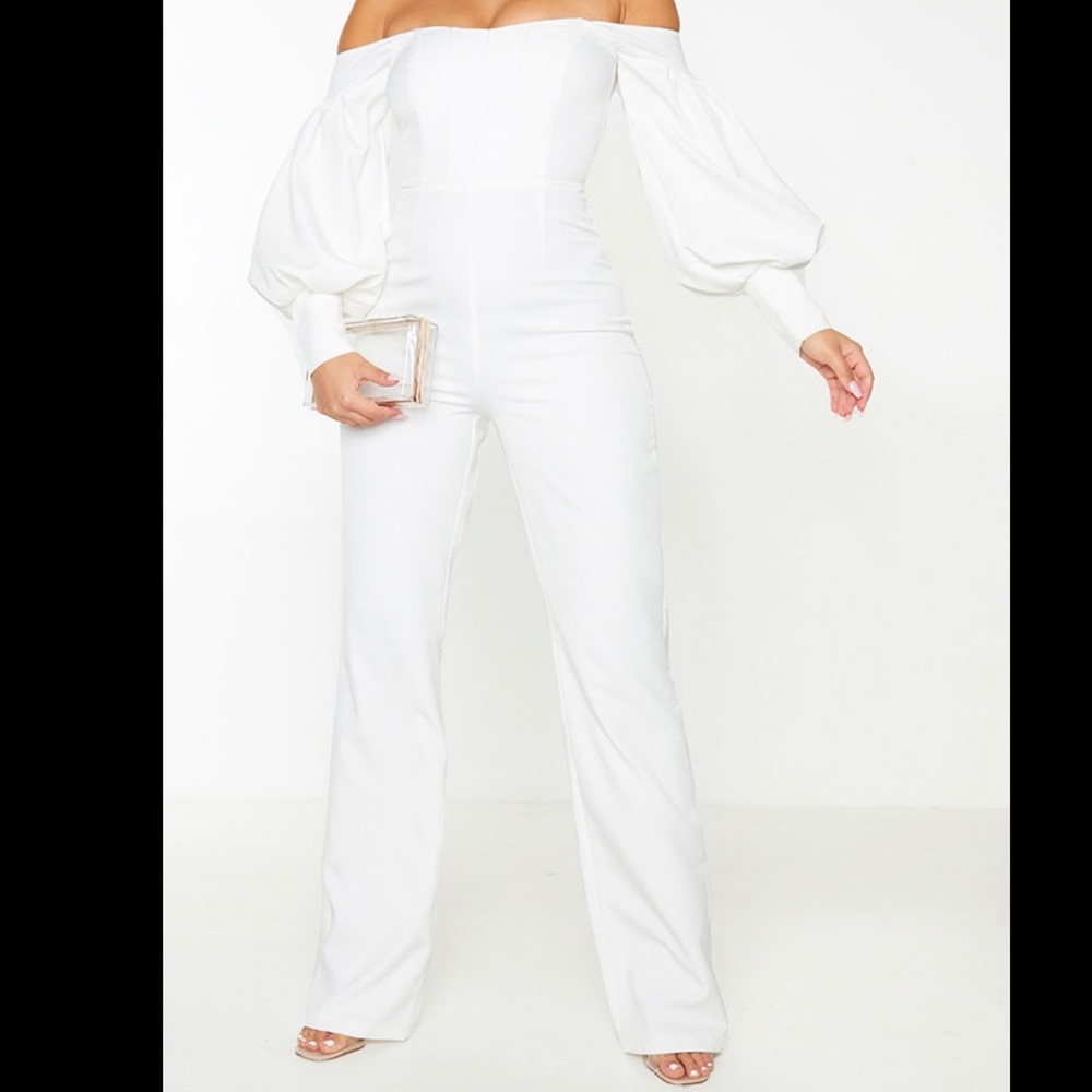 Black Bardot Balloon sleeve corset jumpsuit